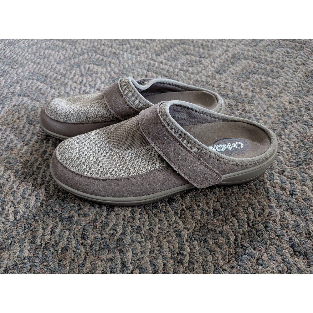 Orthofeet 732 Louise Womens Taupe Gray Mesh Walking Mules Shoes Size 8.5 Narrow